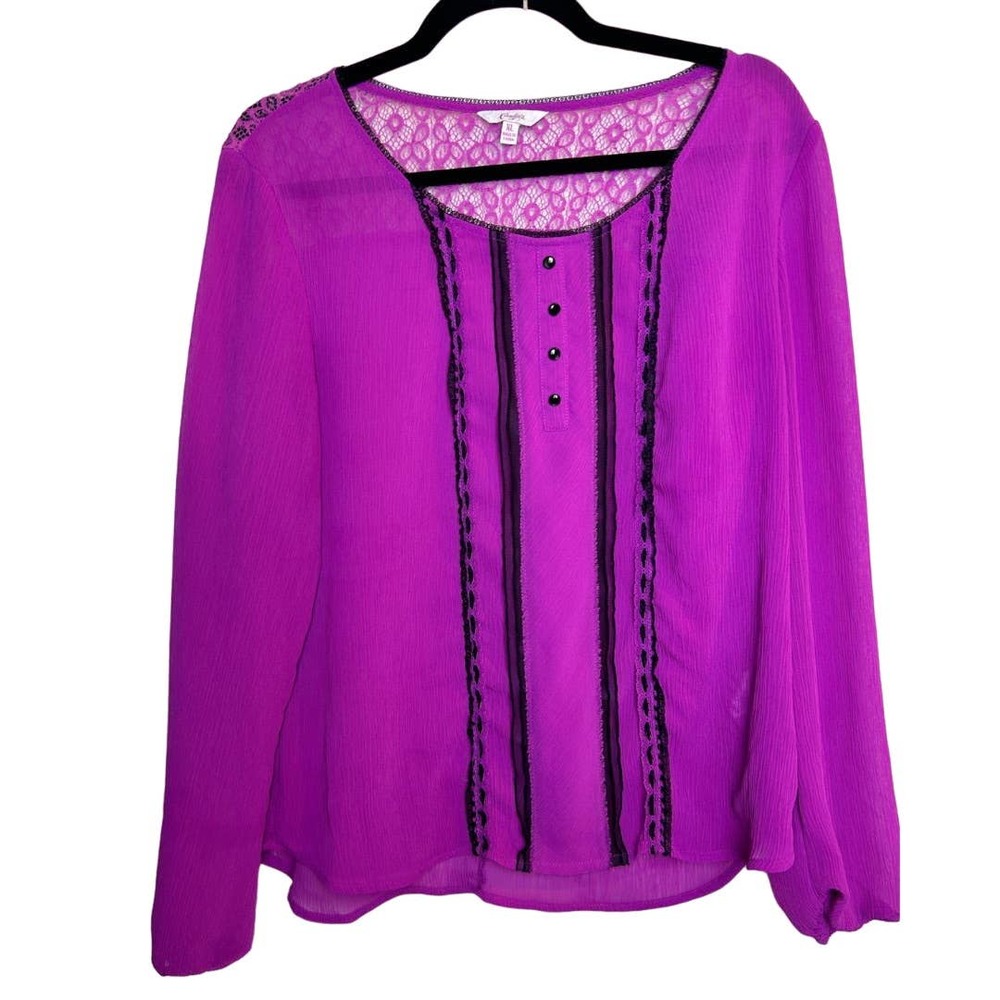 Candies Pink Black Blouse Womens XL Barbie Lace Detail